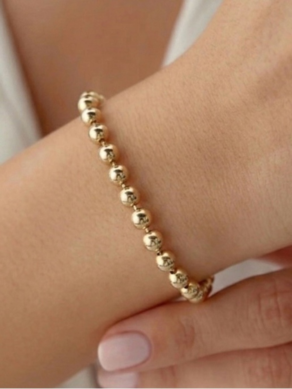 14K Gold Plated Bead Ball Bracelet (5mm) | Dainty Water Resistant Jewelry